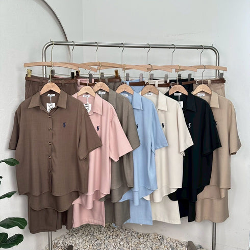 Casual Collar Down Short Sleeves Shirt With Pant Sets